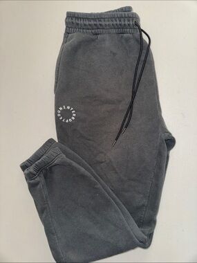 Men's Charcoal Gray Fleece Joggers with Subtle Circular Logo
